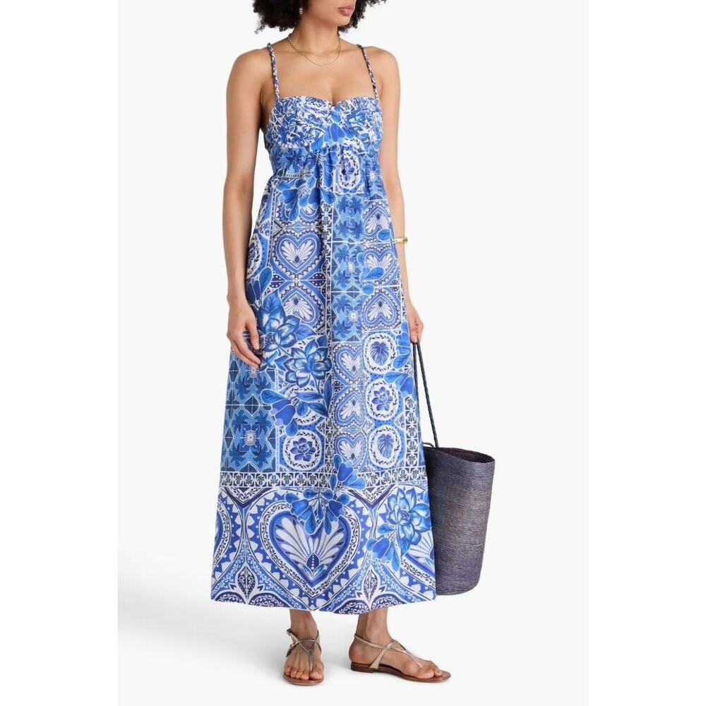 Farm Rio Blue Tile Maxi Dress, Size Large, Like New